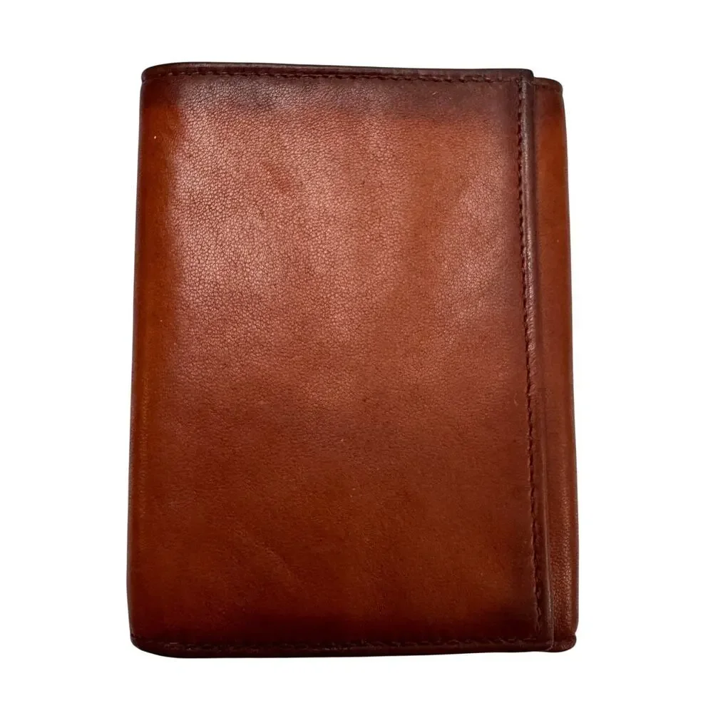 VINTAGE L'Aiglon Paris New York Antelope Leather Trifold Wallet Cognac Brown